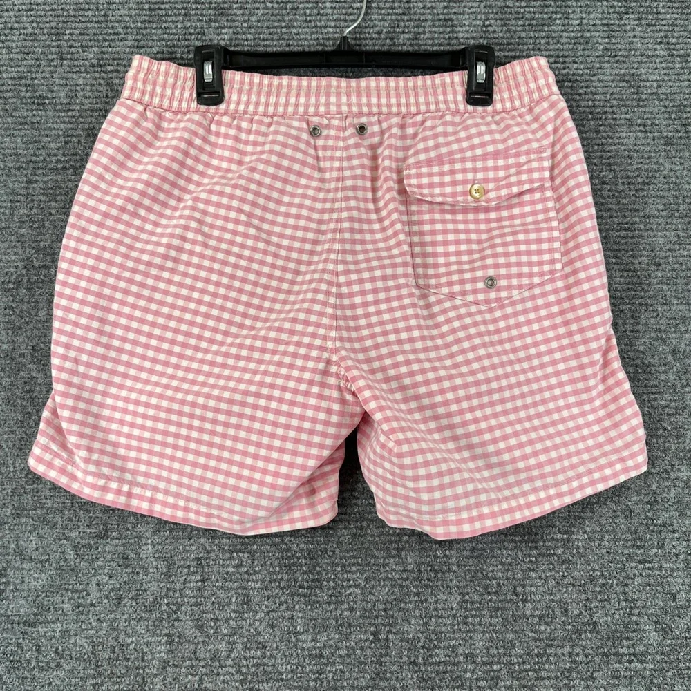 Polo Ralph Lauren Swim Trunks Mens M Pink Gingham Check Pony Logo Beach Pool